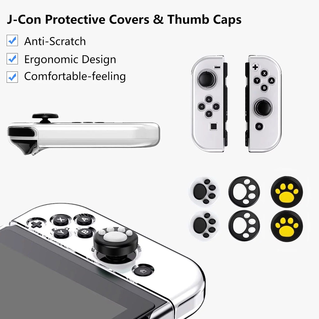 16-in-1 Accessories Kit Fit for Nintendo Switch OLED, EEEkit Accessories Bundle with Carrying Case, Protective Cover Case, Tempered Glass Screen Protector, Thumb Grips, and More, charcoal