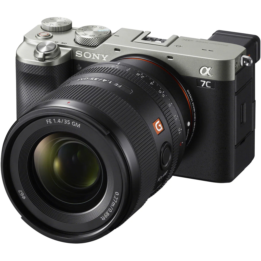 a7C Mirrorless Full Frame Camera Body +  FE 35mm F1.4 GM G Master Lens SEL35F14GM Silver ILCE7C/S Bundle with Deco Gear Photography Backpack Case + Microphone + LED + Monopod and Accessories