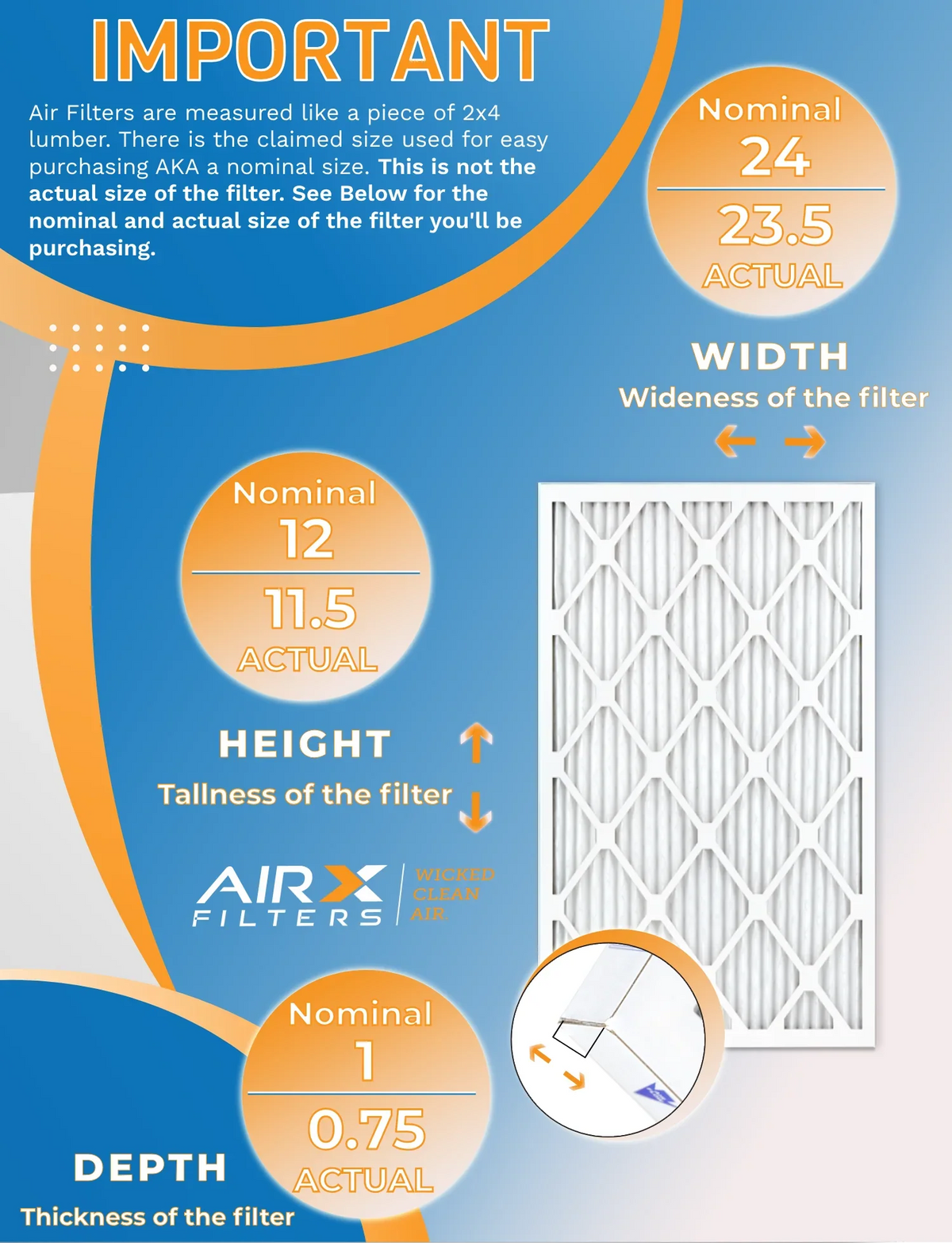 12x24x1 Air Filter MERV 13 Rating, 12 Pack of Furnace Filters Comparable to MPR 1500 - 2200 & FPR 9 - Made in USA by AIRX FILTERS WICKED CLEAN AIR.