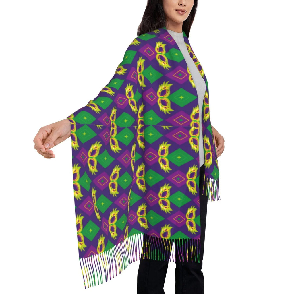 Bingfone Soft Cashmere Feel Scarf For Women Elegant Art Print Winter Warm Scarves Large Shawl Wrap Gifts- Mardi Gras Carnival3