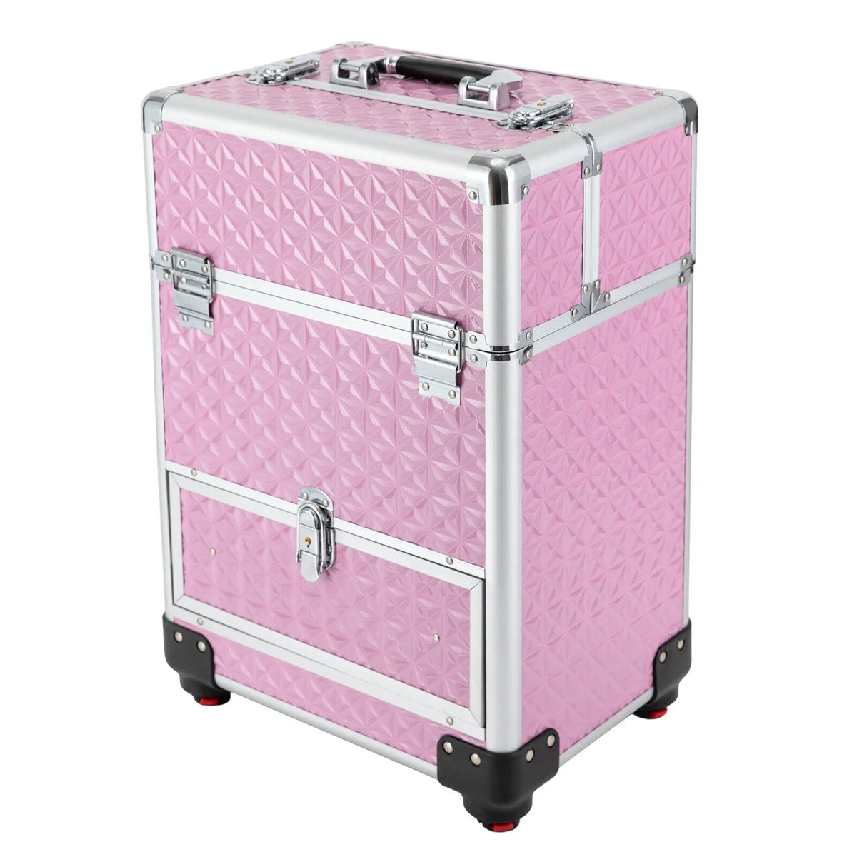 MIDUO Professional Makeup Trolley Lockable Nail Embroidery Hair Styling Tools Storage Box with Drawers Pink