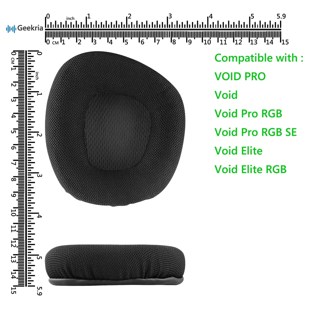 Geekria Comfort Mesh Fabric Replacement Ear Pads for Corsair VOID PRO, Void, Void Pro RGB, Void Pro RGB SE, Void Elite, Void Elite RGB Headphones Ear Cushions, Ear Cups Cover Repair Parts (dark)