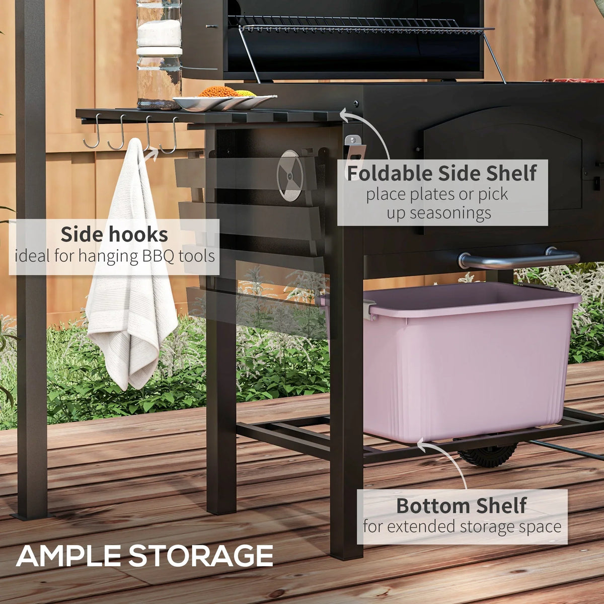CoSoTower Charcoal Grill, BBQ with Adjustable Height, Portable Barbecue with Folding Shelves, Thermometer, Bottle Opener & Wheels for Outdoor Camping, Picnic, Patio, Backyard, charcoal