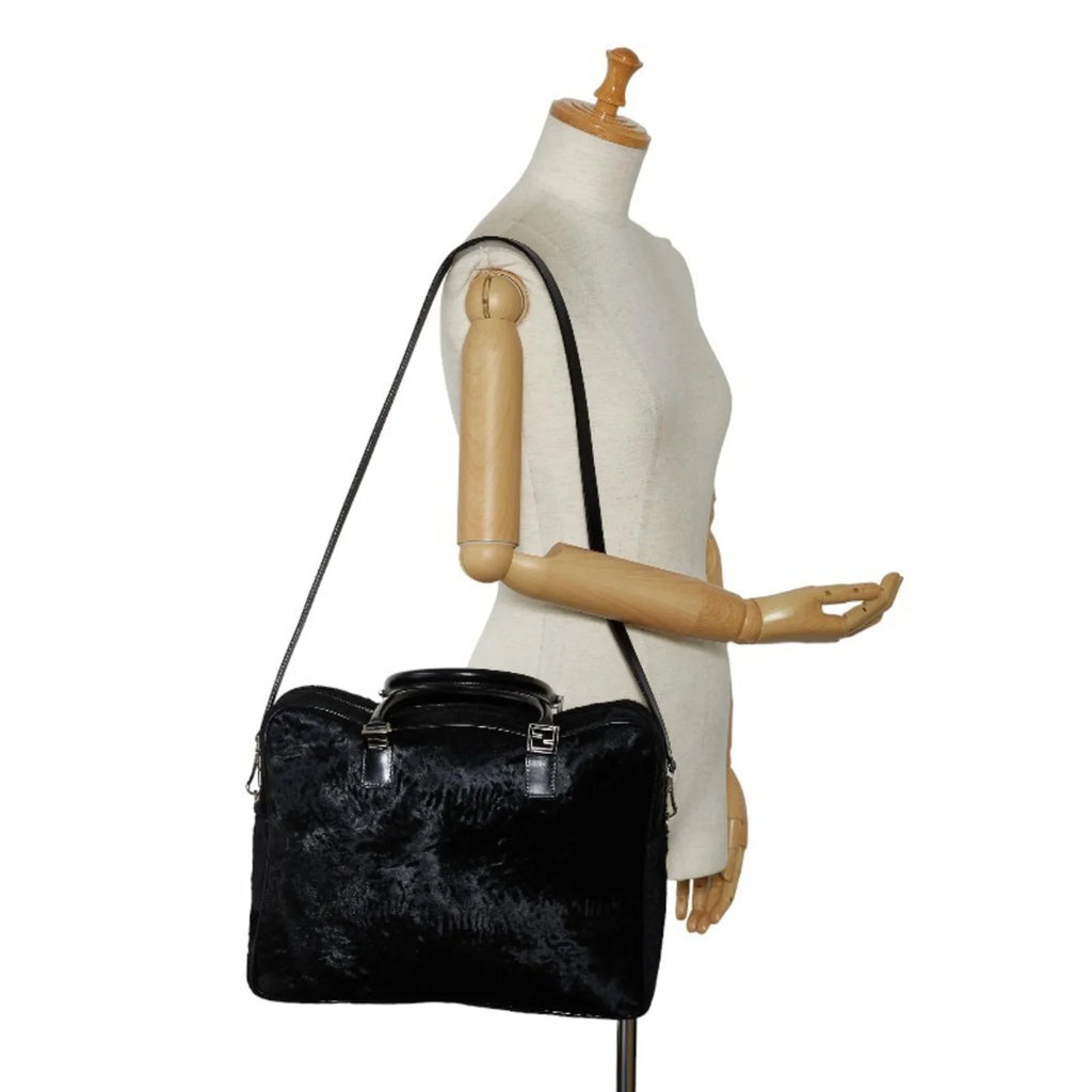 Pre-Owned FENDI Handbag Shoulder Bag charcoal Pony Leather Women's (Good)