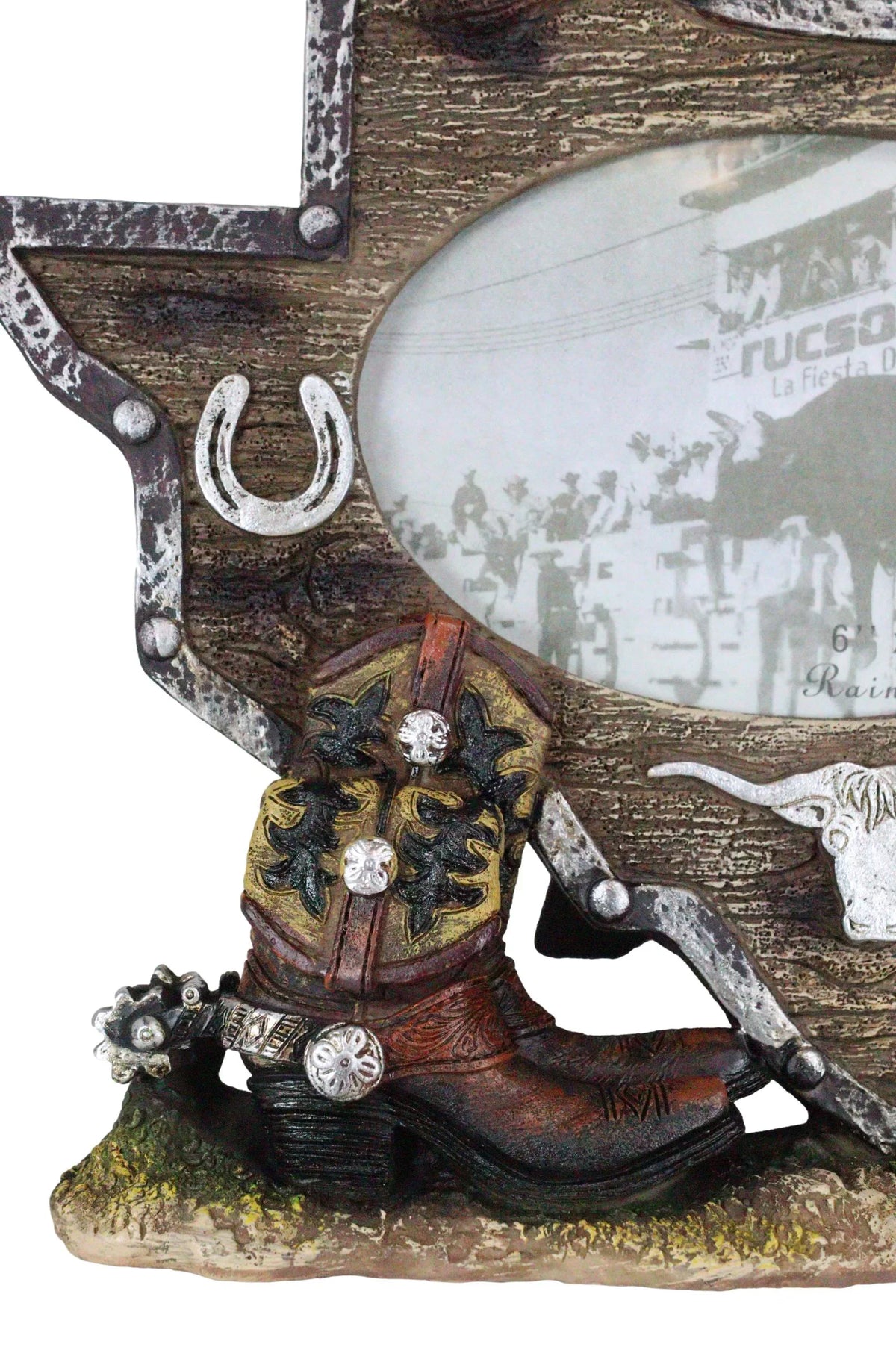 Rustic Western Texas State Map Cowboy Boot Longhorn Cactus Picture Frame 4"X6"