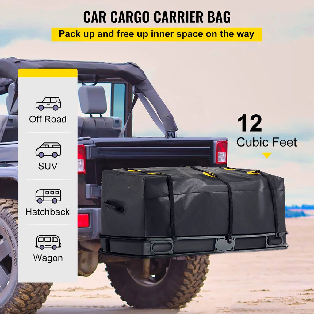 BENTISM Hitch Cargo Carrier Bag, Waterproof 840D polyvinyl chloride, 48"x20"x22" (12 Cubic Feet), Heavy Duty Cargo Bag for Hitch Carrier with Reinforced Straps, Fits Car Truck SUV Vans Hitch Basket