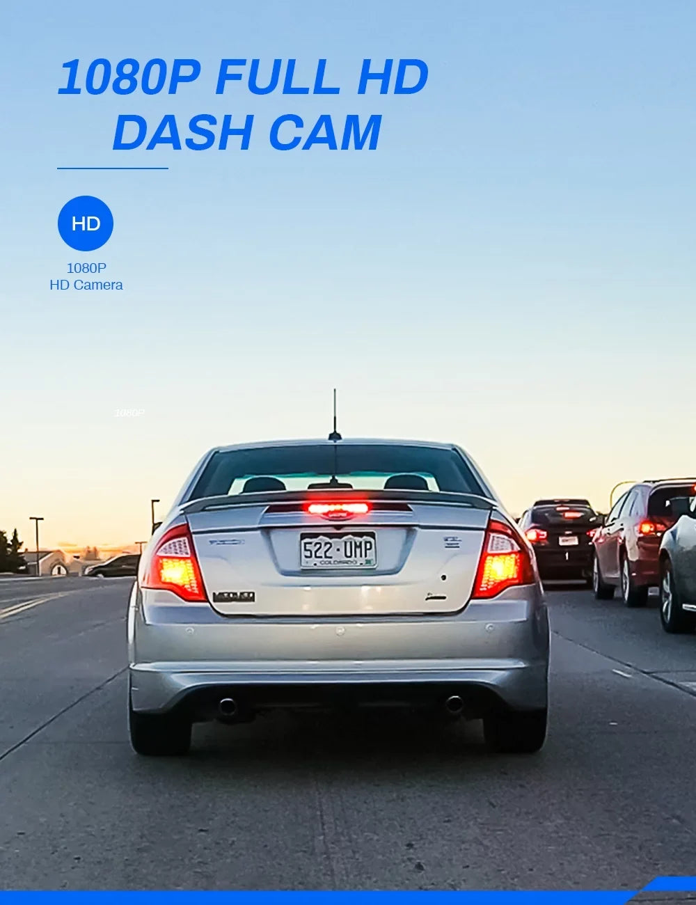 Dash Cam 1080P Full HD Front and Rear 3 1 inch Car Cam 170°Wide Angle Screen, dark