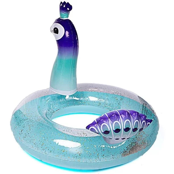 Alin Swimming Pool Toys Inflatable Glitter Pool Float Peacock Designed with Fast Valves Lounge Raft Decorative Water Game Summer Beach Party for Kids | 48 1 inch