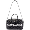 New Saint Laurent Miles Logo dark Calf Leather Duffel Bowling Bag 525145