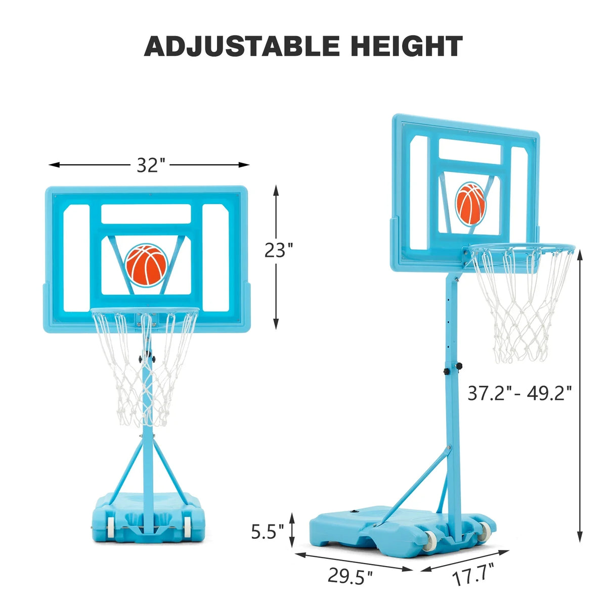 Danrelax 44" Pool Basketball Hoop with 32"x23" polyvinyl chloride Backboard, Size 5 Ball, Blue