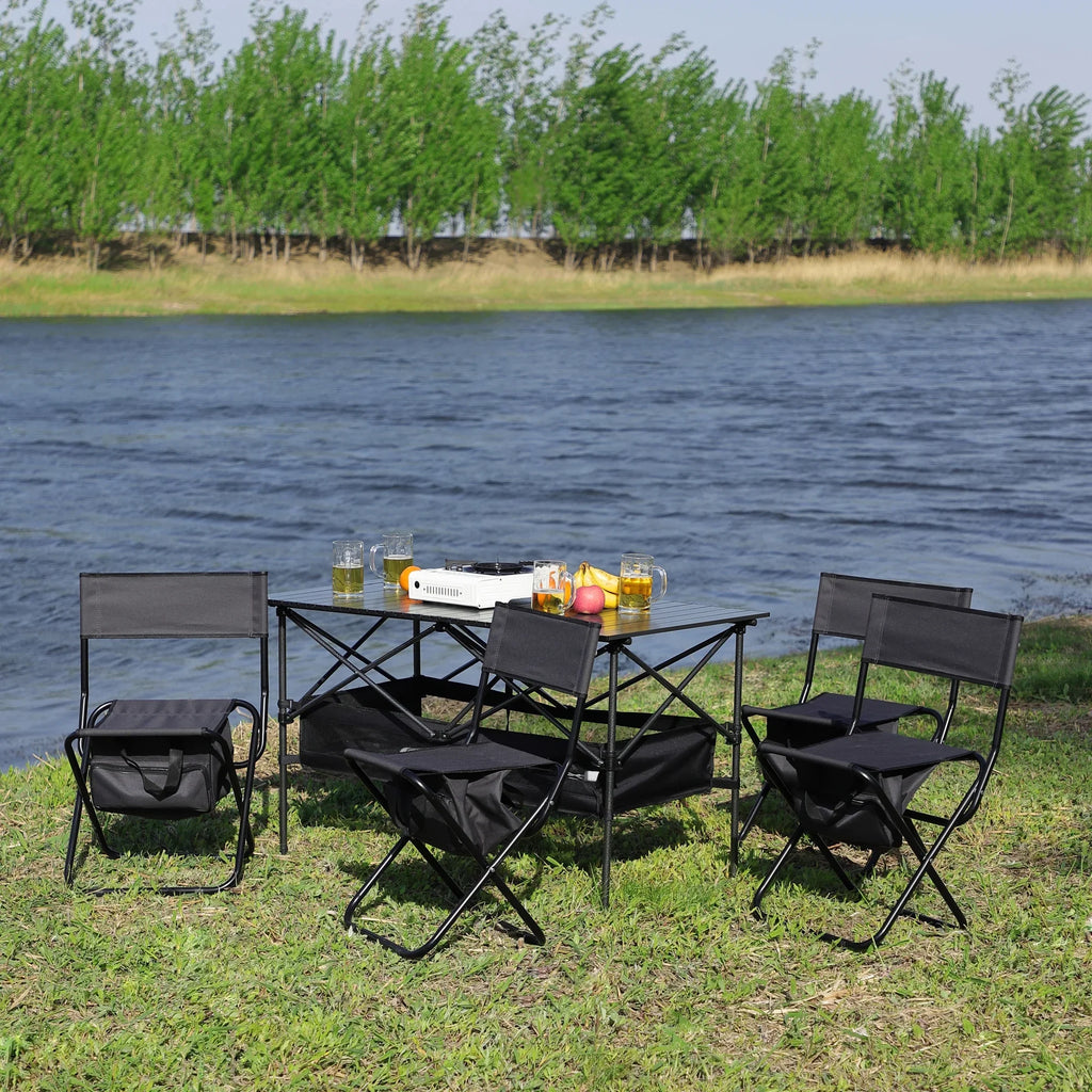 Set of 5, Folding Outdoor Table and Chair Set for Indoor, Outdoor Camping, Picnics, Beach,Backyard, BBQ, Party, Patio, ebony/Gray
