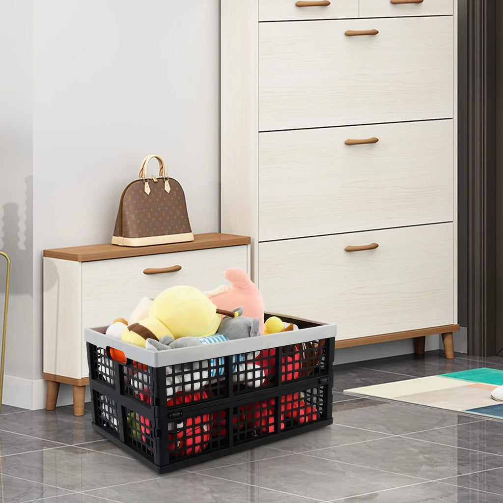 Ponpong 42 L Plastic Folding Storage Crates, Collapsible Crate Storage, 2 Pack