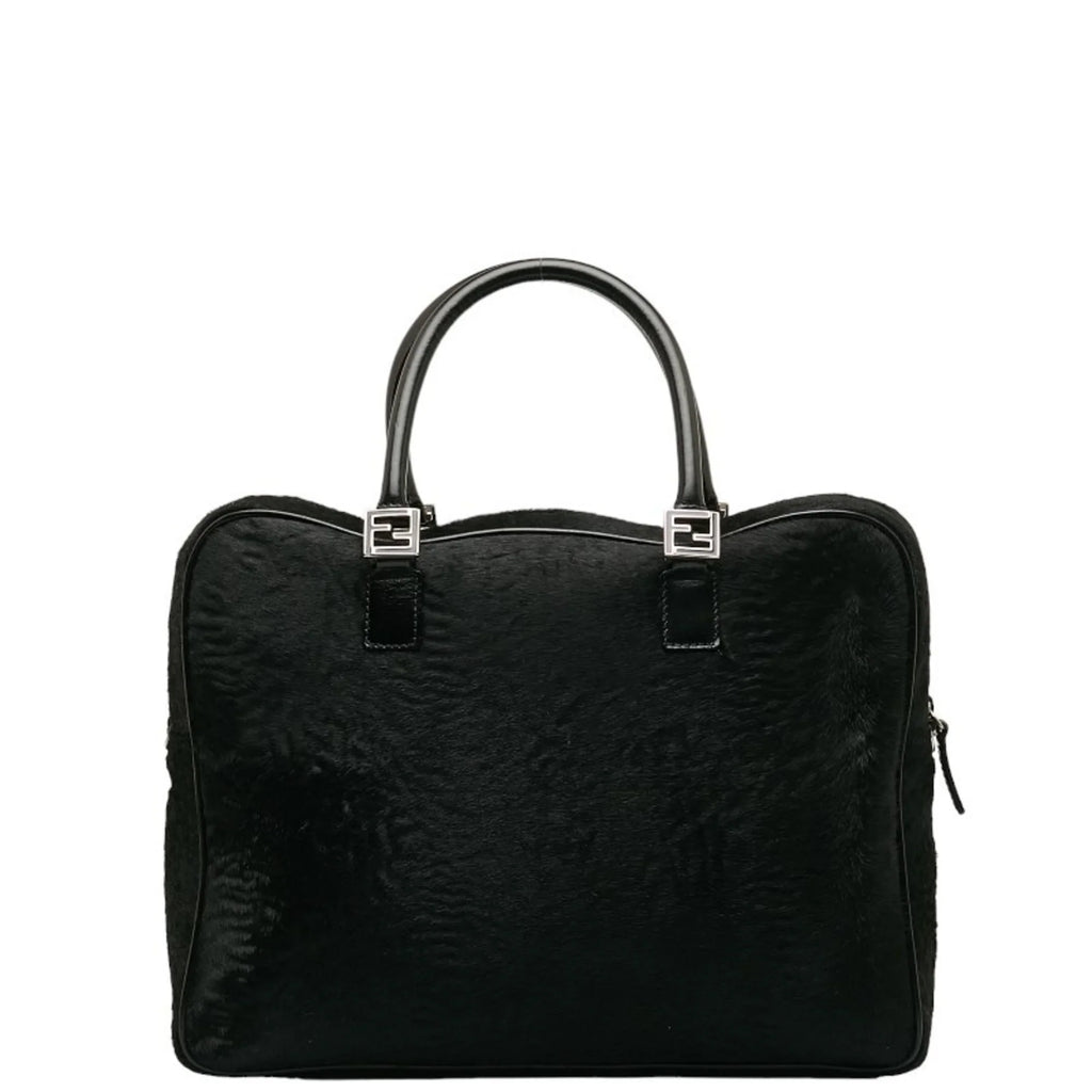 Pre-Owned FENDI Handbag Shoulder Bag charcoal Pony Leather Women's (Good)