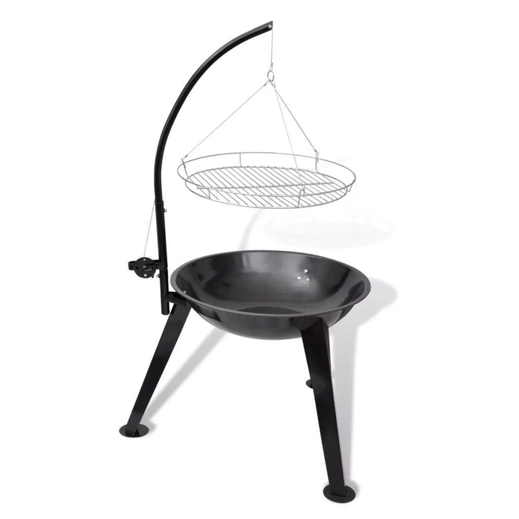 Dcenta Charcoal BBQ Stand with Hanging Round Grill Plate Steel Barbecue Stand for Camping Cooking, Grilling, Smoking, Picnic, Hiking, Party, Garden, Patio 28.3 x 48.4 Inches (gauge x H)
