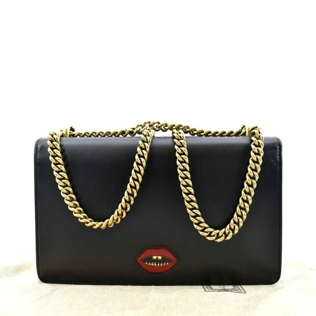 Pre-owned GUCCI Knight Malaga Kid Heart Medium Leather Crossbody Bag ebony 431777