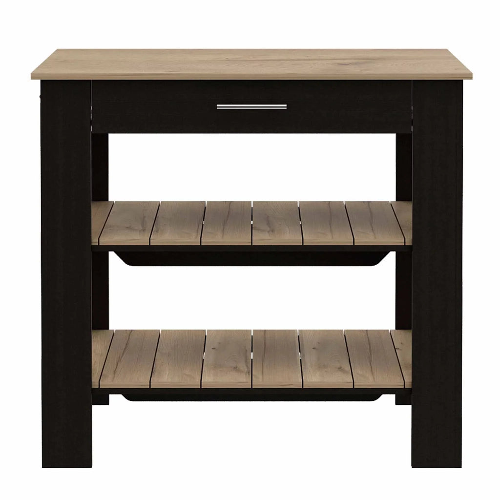 Boahaus Reims Kitchen Island, Assembled Product Height 37 in, ebony Wengue / Light Oak