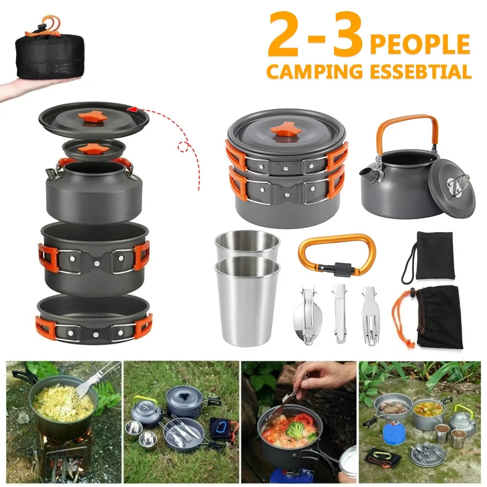 Miuline Camping Cookware Set Outdoor Portable Oxidized Aluminum Alloy Camping Fishing Picnic Barbecue Cooking Set Backpacking Pans Pot Mess Kit Cooking Equipment Cookset Tableware for 2-3 Person