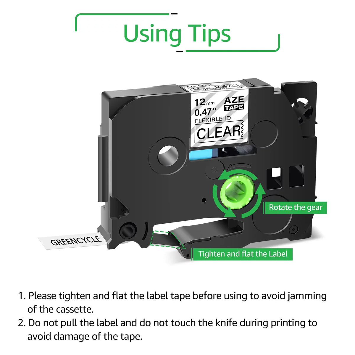 GREENCYCLE 10PK Compatible for Brother P-touch 12mm x 8m ebony on Clear TZ TZe TZe-FX131 TZ-FX131 TZe-131 TZ-131 Flexible ID Cable Wire Label Tape