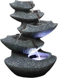 HF-B16-14LT. Hand-Crafted Design. Modern Stone Tiers 14" Fountain W/LED Light: Small Indoor/Outdoor Water Feature For s, Entryways, Gardens & Patios