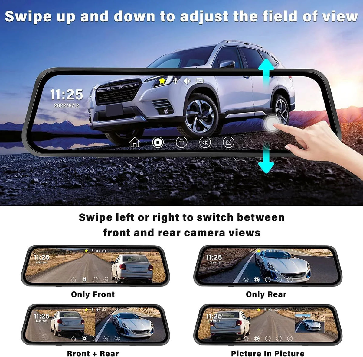Podofo 9.66" Touch Screen Dash Cam Mirror for Car Front and Rear View Dual Cameras Night Vision Vehicles Parking Monitoring,with 32GB Card