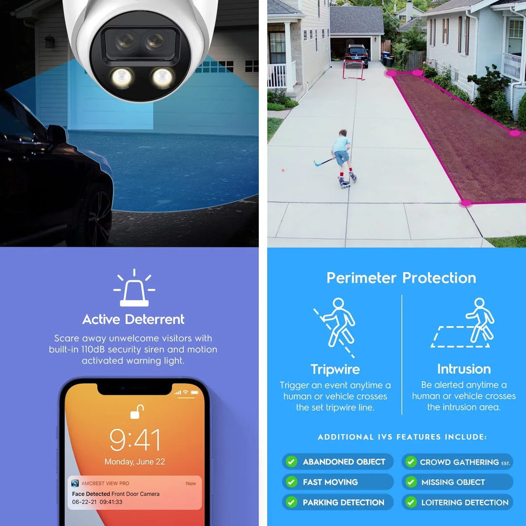 Amcrest Dual-Lens 4K (2 x 2K) AI Outdoor Security Turret IP POE Camera, 8MP (2 x 4MP) @25fps,