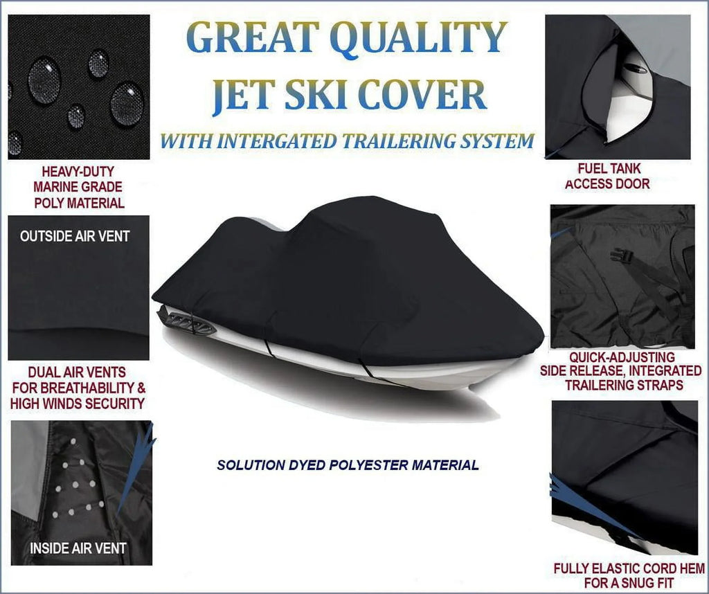 ebony Jet Ski Cover Compatible for KAWASAKI Jet Ski Ultra 130 / 150 1998-2005 PWC Cover Jet Ski Watercraft Cover 2 Seater