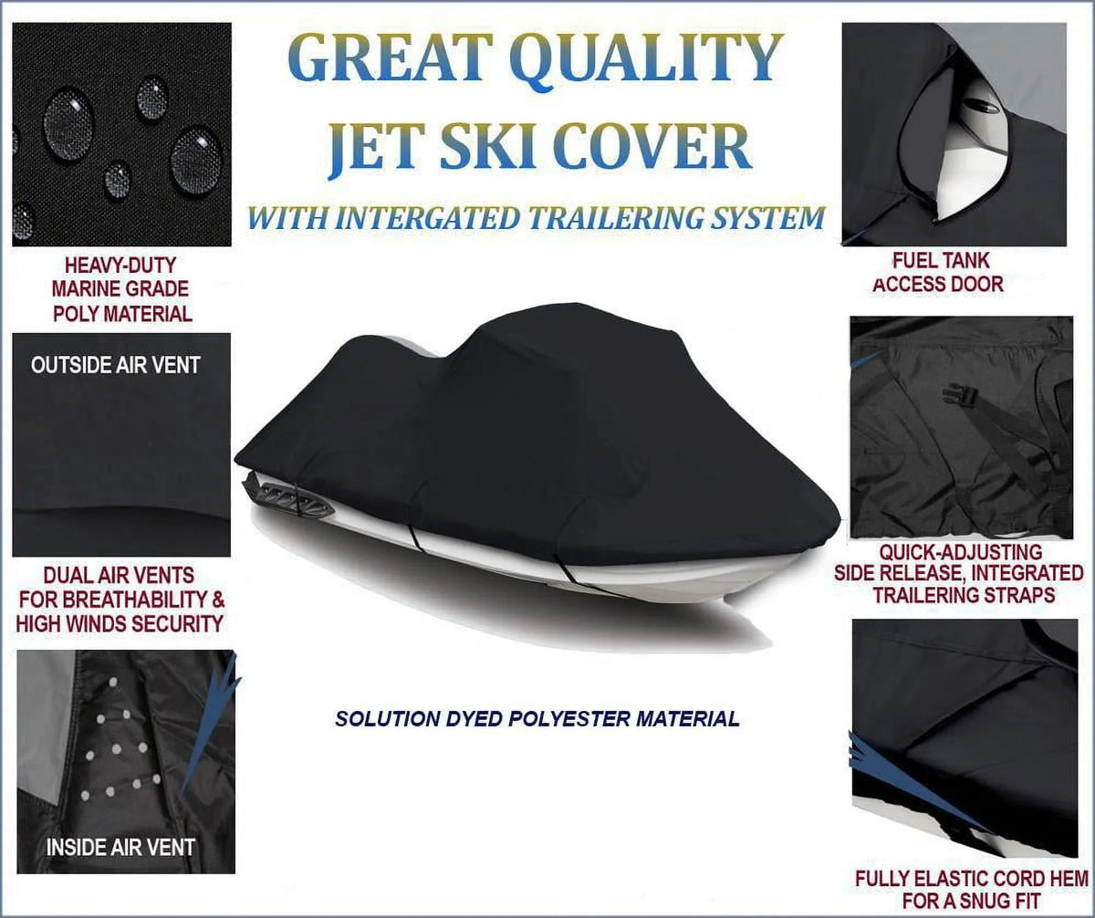 dark 600 DENIER JetSki Cover Compatible for Kawasaki STX 900 1997-2006 / STX 1100 1997-1999 / STS 900 2001 2002 Jet Ski PWC Cover