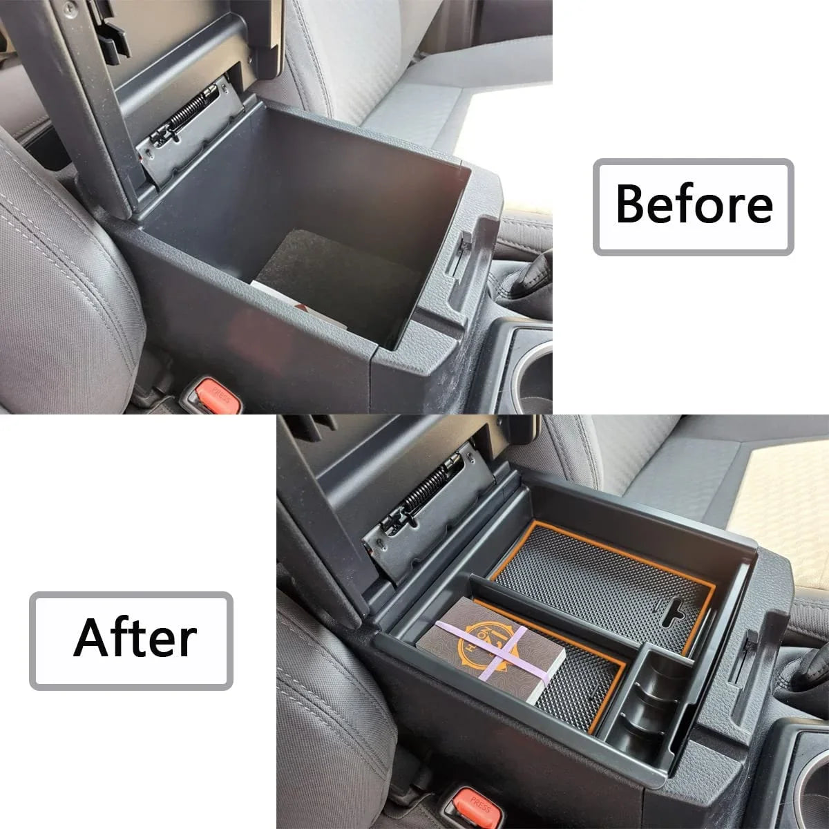 EDBETOS Center Console Accessory Organizer Compatible with  Tacoma 2016-2019 2020 2021 2022 2023 3rd Gen ABS Material Armrest Box Insert Tray (Orange Trim)