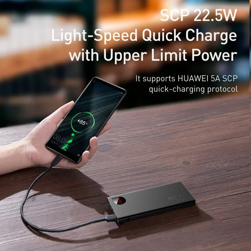 Baseus Portable Charger 10000mAh Power Bank 22.5W Fast Charging Battery Pack with Dual USB Ports, charcoal