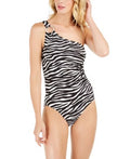 Michael Kors Women dark Zebra-Print One-Shoulder Underwire One-Piece Swimsuit, US 16, Female, One-Shoulder Strap