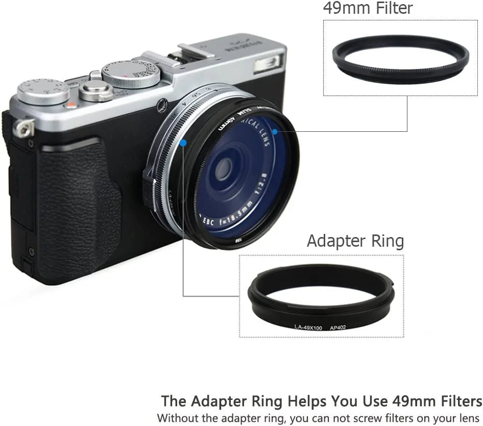 Lens Hood Set JJC Lens Shade for Fuji Fujifilm X100V X100F X100S X100T X100 X70 Replace Fuji LH-X100 Lens Hood & Adapter Ring Aluminum Alloy -dark