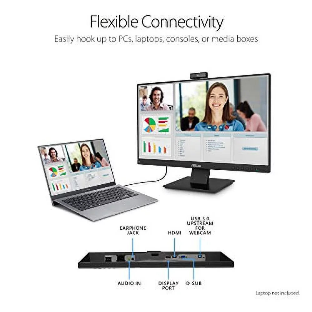 BE24EQK 23.8" Business Monitor with Webcam, 1080P Full HD IPS, Eye Care, DisplayPort HDMI, Frameless, Built-in Adjustable 2MP Webcam, Mic Array, Stereo Speaker, Video Conference