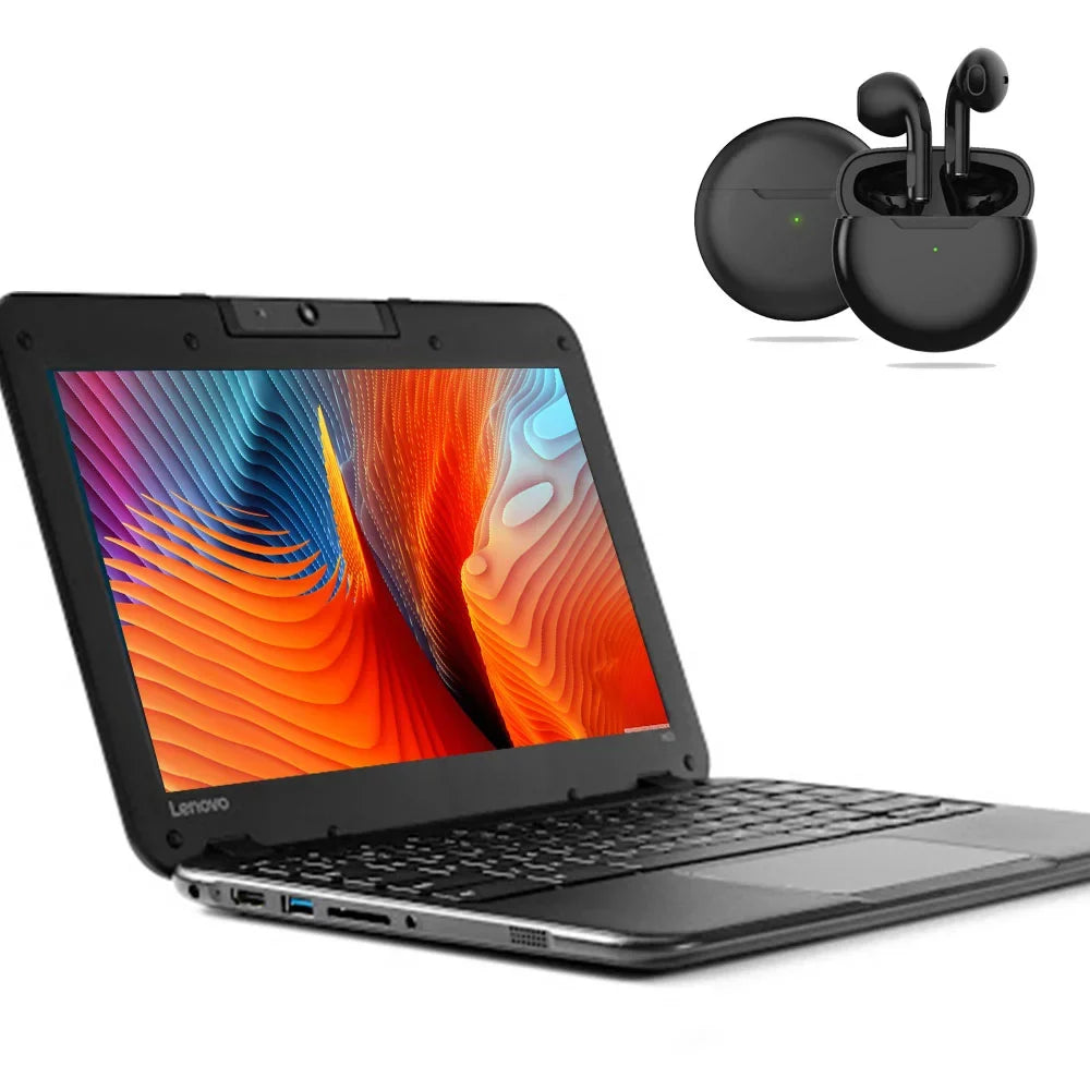 N22 Chromebook 11.6 1 inch   Processor/ 4GB Memory/ 16GB eMMC Storage/ USB3.0/ Bluetooth/ Wi-fi/ Webcam with Pro 6 Wireless Earbuds Chrome Notebook