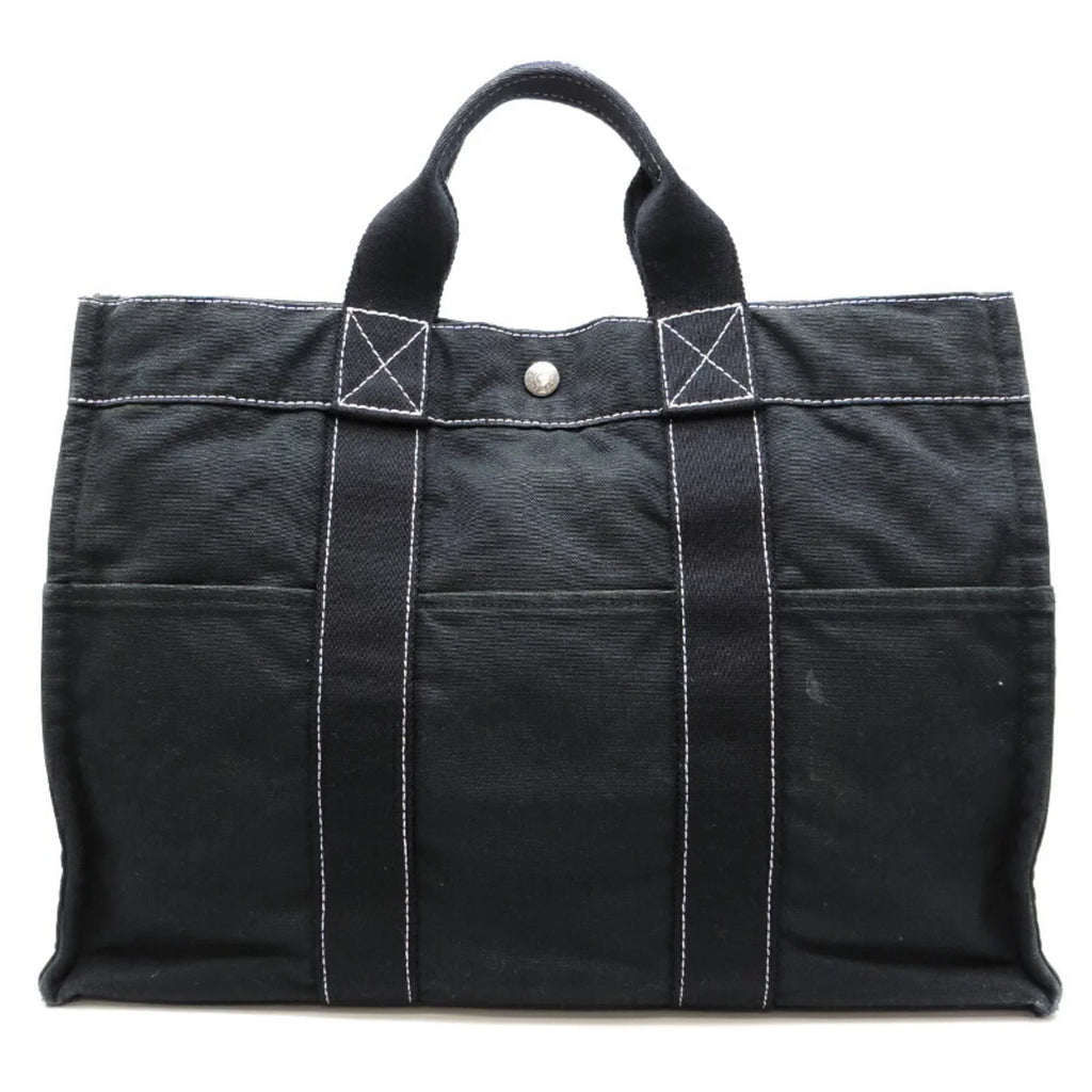 Pre-Owned Hermes Deauville MM Ladies Tote Bag Cotton Canvas charcoal (Fair)