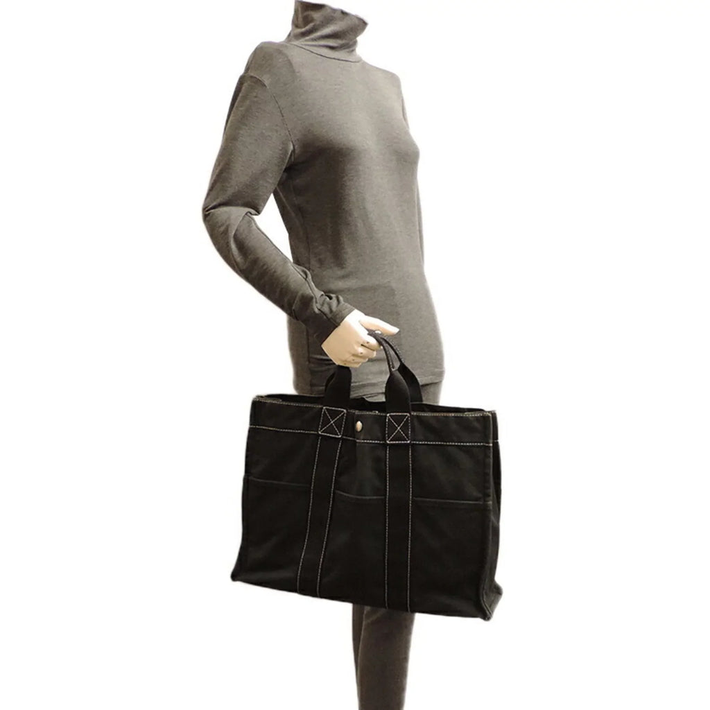Pre-Owned Hermes Deauville MM Ladies Tote Bag Cotton Canvas charcoal (Fair)
