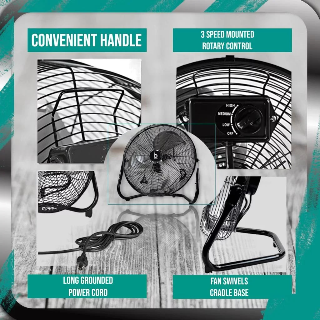 iBurst Ib-218 18 inch 3-Speed High Velocity Heavy Duty Metal Industrial Floor Fans ebony