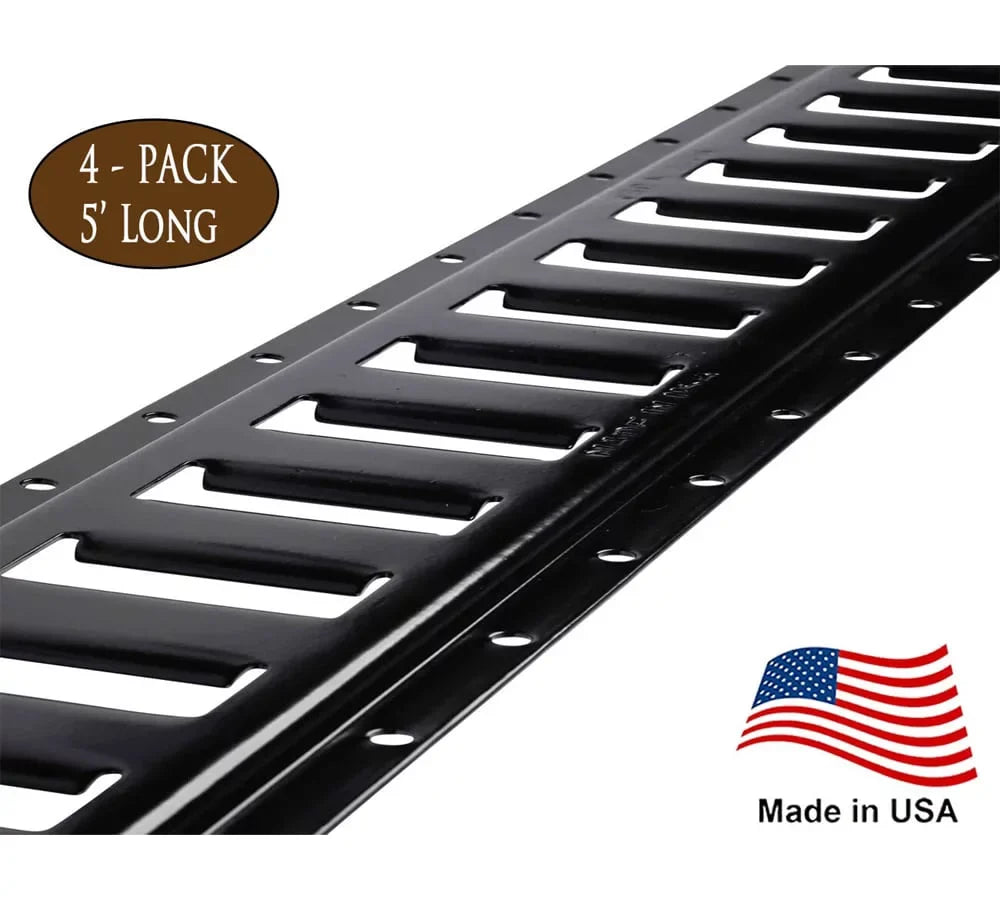 (4 Pack) 5 Ft Horizontal E Track Tie-Down Rail - Made in USA | dark Powder Coated, Bolt-On Tie Down Rail for Cargo on Pickups, Trucks, Trailers, Vans