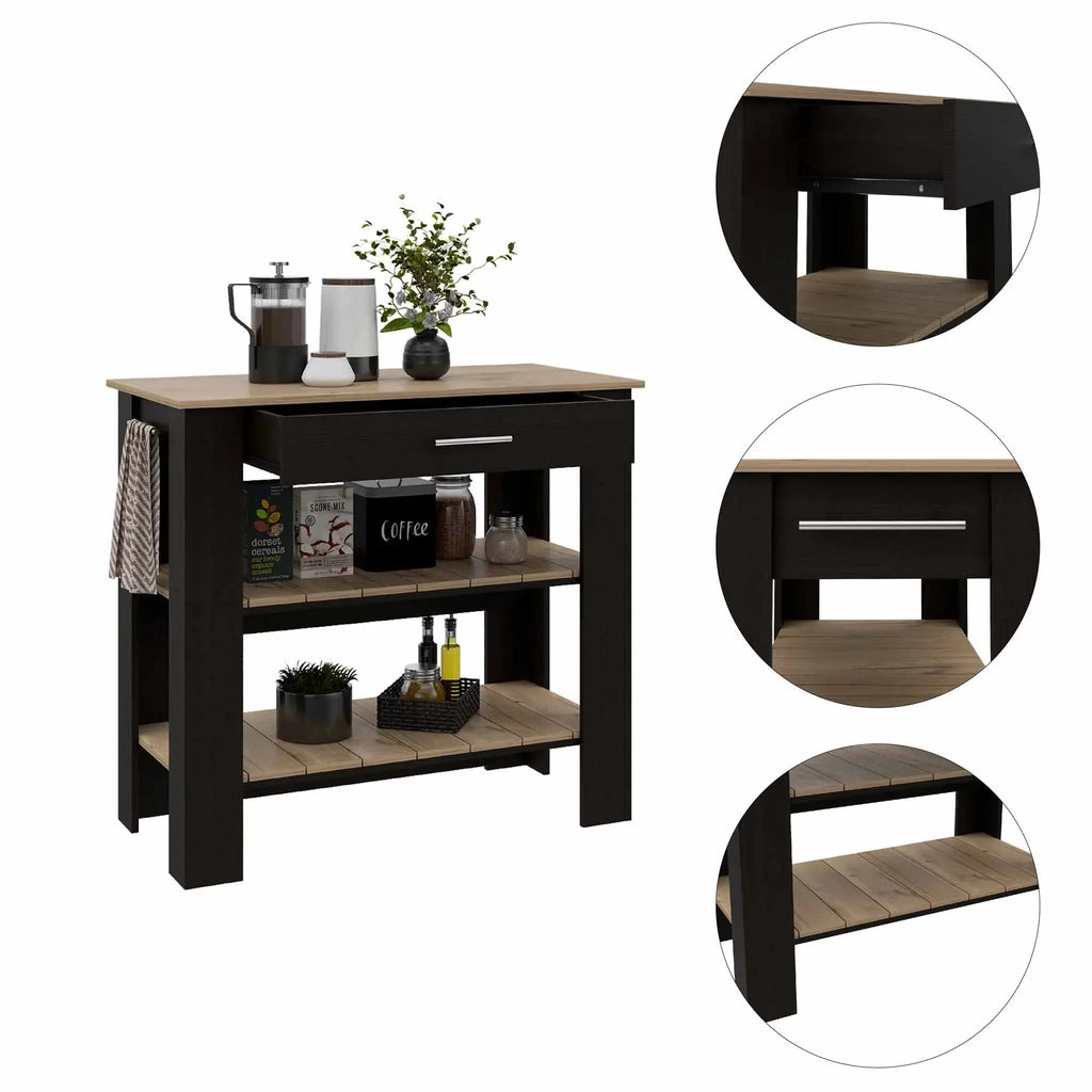 Boahaus Reims Kitchen Island, Assembled Product Height 37 in, ebony Wengue / Light Oak