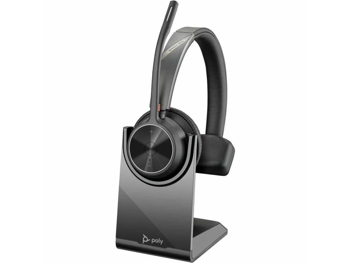 Poly Voyager 4310 USB-C Headset with Charge Stand - Siri, Google Assistant - Mono - Wireless - Bluetooth - 298.6 ft - 20 Hz - 20 kHz - Over-the-head, On-ear - Monaural - Ear-cup - Electret Condense...