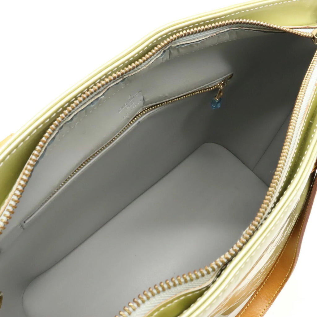 Pre-Owned LOUIS VUITTON Vernis Houston Tote Bag Handbag Baby Blue Green M91005 (Good)