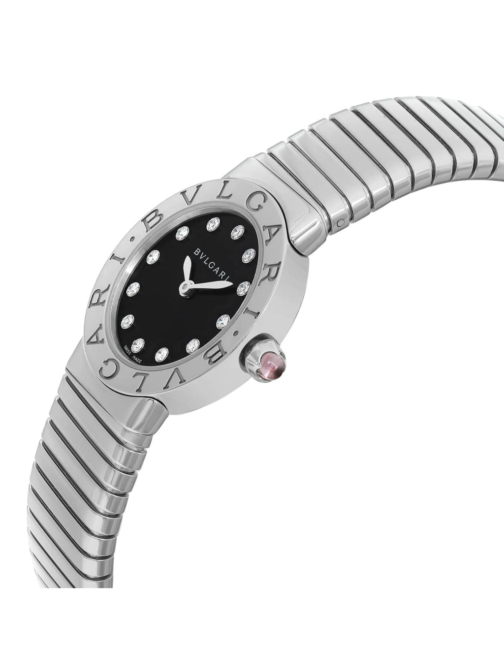 New Bvlgari Bulgari 26mm Steel Diamond charcoal Dial Ladies Quartz Watch 102145