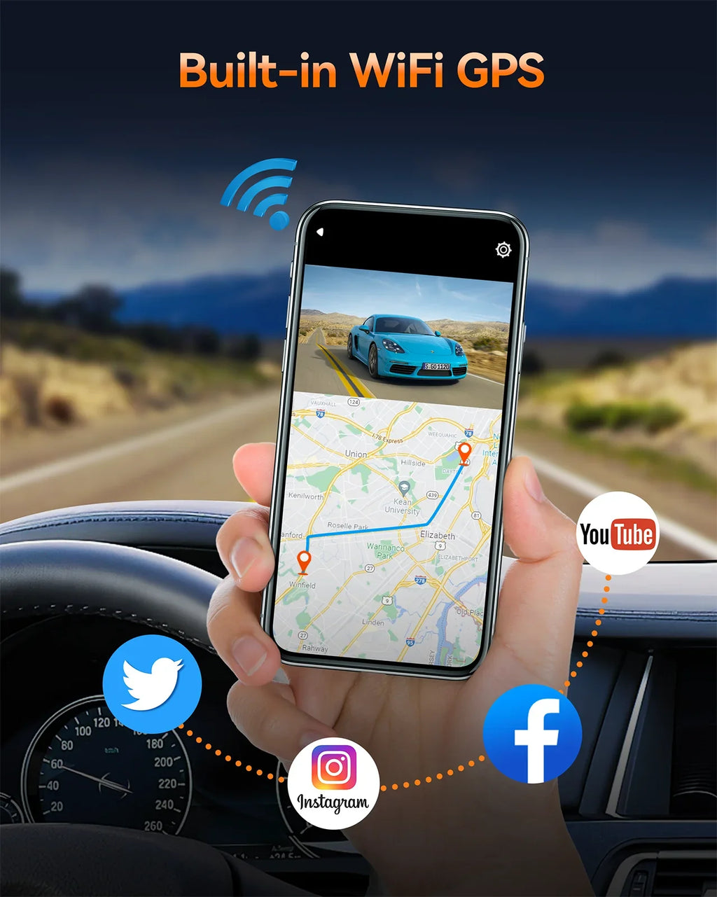 Toguard 4K Dual Dash Cam Front and Rear with WiFi GPS, 3.16" IPS Touch Screen Capacitor Car Camera W/Motion Activated Sensor Emergency Lock