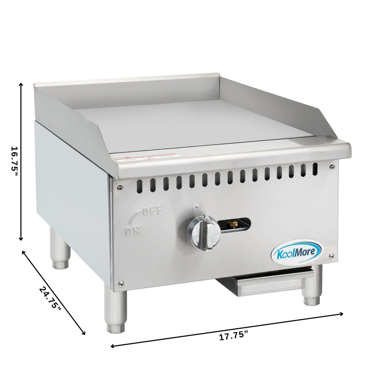 Natural Gas 1-Burner Griddle with 30,000 BTU in Stainless-Steel (KM-GG1-18M). 18 in