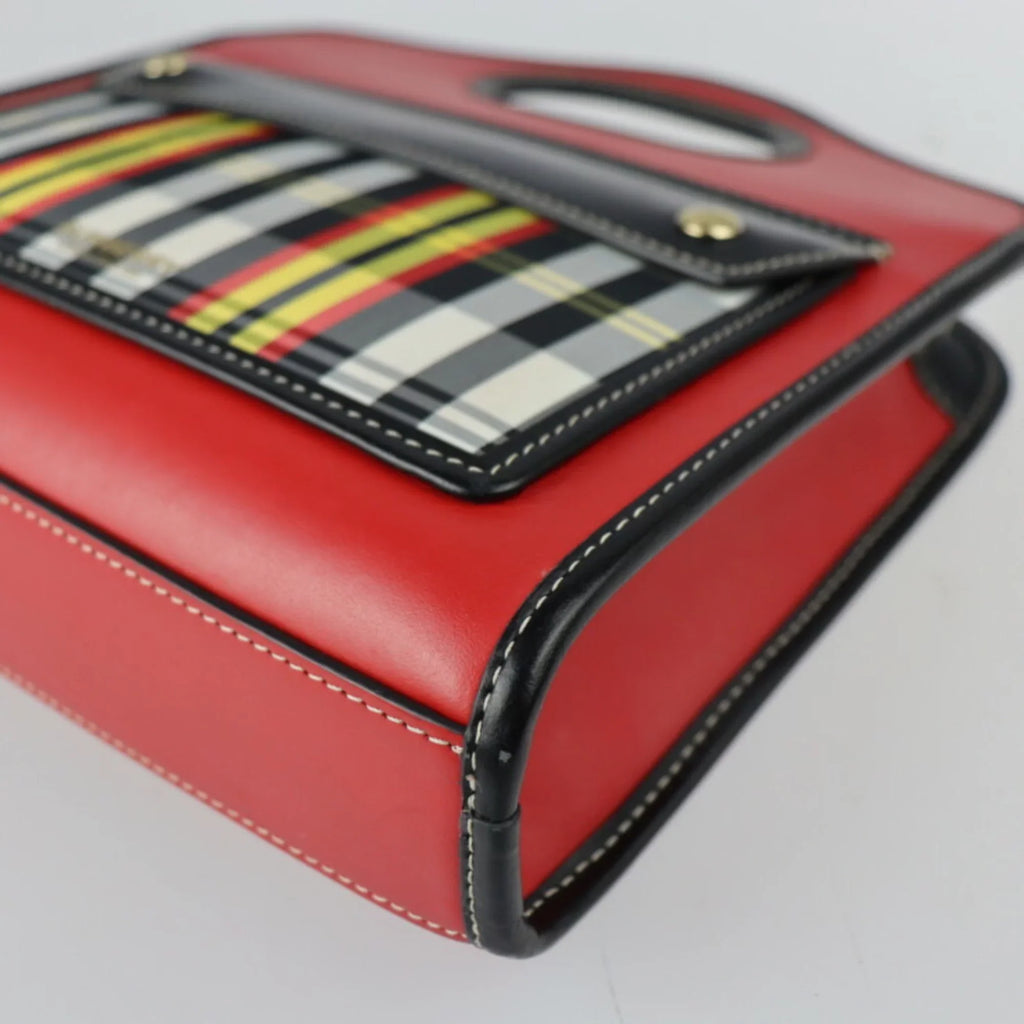 Pre-Owned BURBERRY Burberry mini pocket bag handbag leather nylon canvas red ebony multicolor gold metal fittings check pattern 2WAY shoulder (Good)