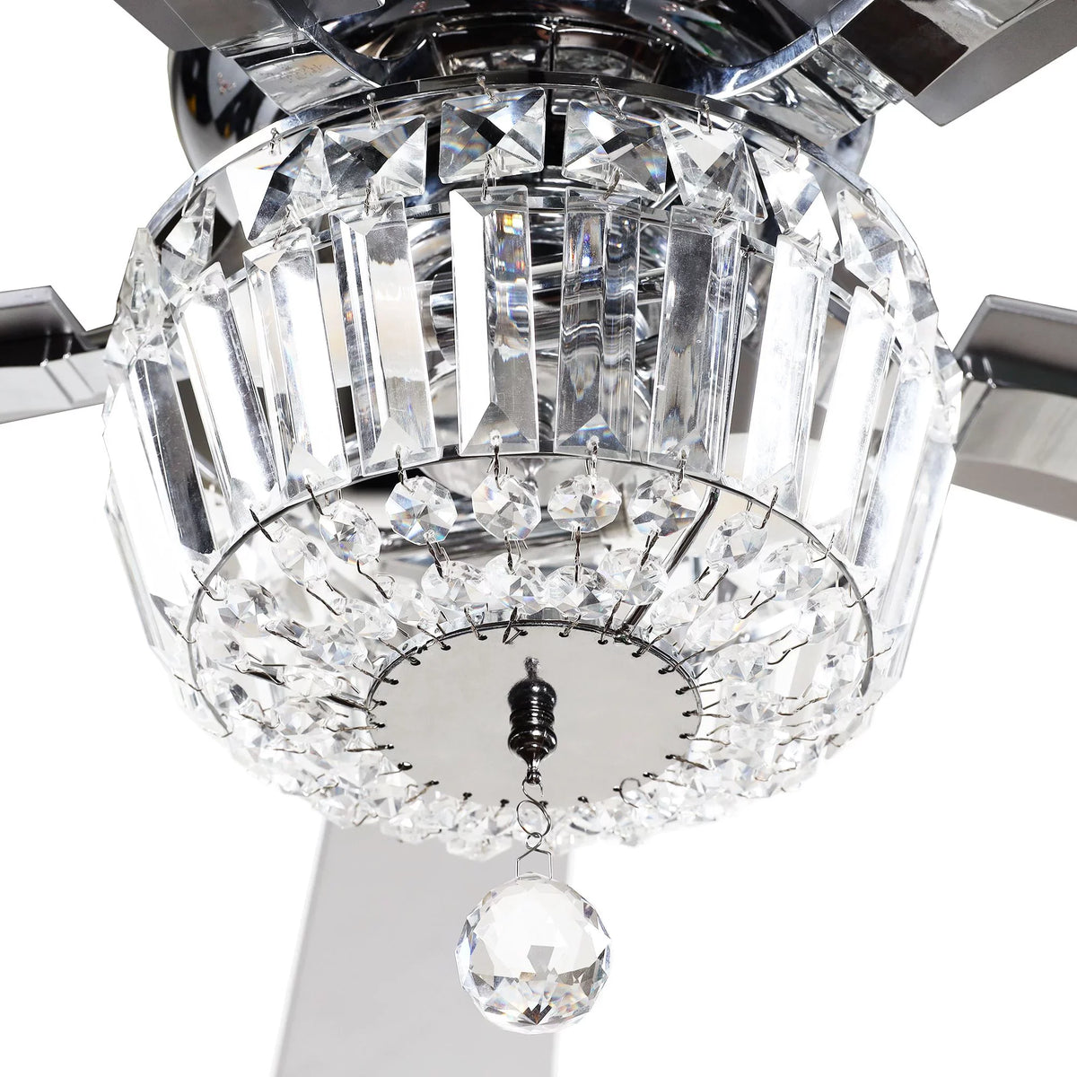 Parrot Uncle Ceiling Fan with Light and Remote Brushed Nickel and Crystal Ceiling Fan 48 Inches Modern Chandelier Ceiling Fan with Reverse 5 Blades, 2 Bulb Not Included