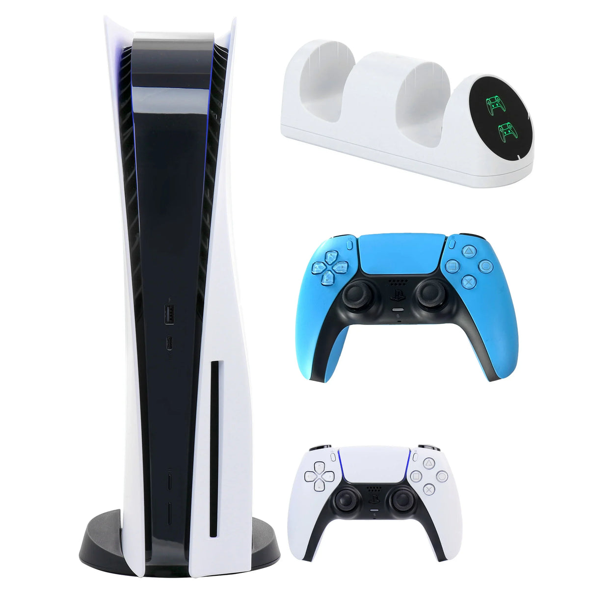 PlayStation 5 Core with Extra Blue Dualsense Controller and Dual Dock Charger