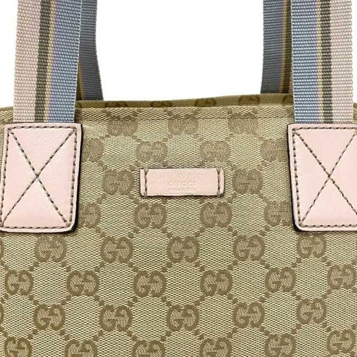 Pre-Owned Gucci Handbag Beige Pink Blue 131228 Canvas Leather GUCCI Tote Bag GG Pastel Women's (Good)