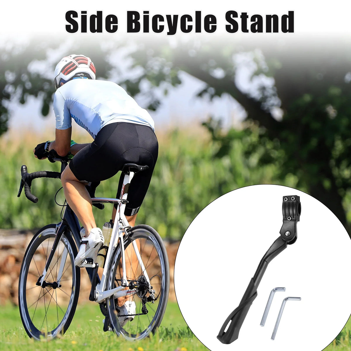 Unique Bargains 1 Set Fit 24-29 inch Bicycles Adjustable Bicycle Stand Non-Slip Side Stand Kickstand for Mountain Bike