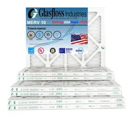 Glasfloss 20x36x1 - MERV 10 -Qty:12 - Furnace Air Filter - Made in USA (Actual Size: 19.5 x 36.5x7/8 1 inch)