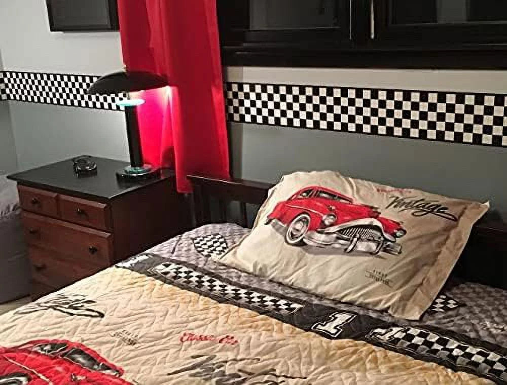 Checkered Flag Cars Wallpaper Border-6 1 inch (charcoal Edge)